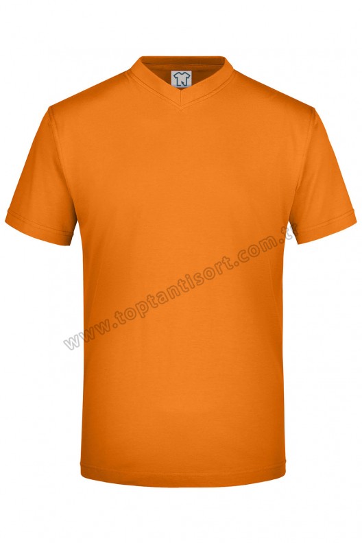 V Yaka Basic T-Shirt Turuncu