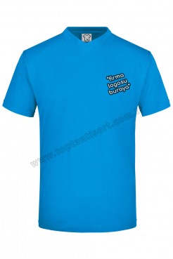 Özel Firma Logosu Baskılı Mavi İş Tişörtü